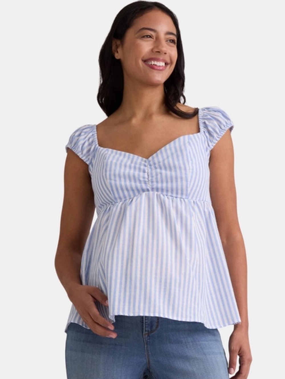 Blue Stripe Sweetheart Maternity Top sz L